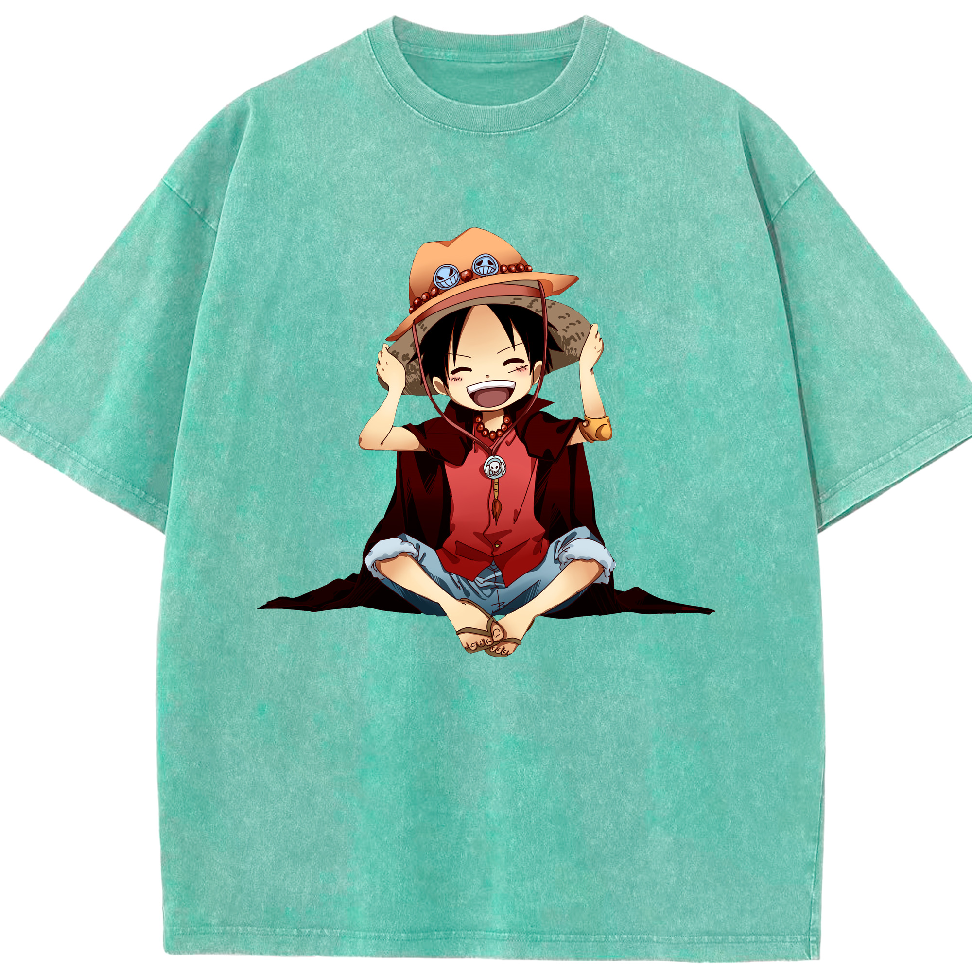 ワンピース モンキー・D・ルフィ ONE PIECE Monkey D. Luffy 綿100% ヴィンテージ風 半袖Tシャツ（フロントプリント）